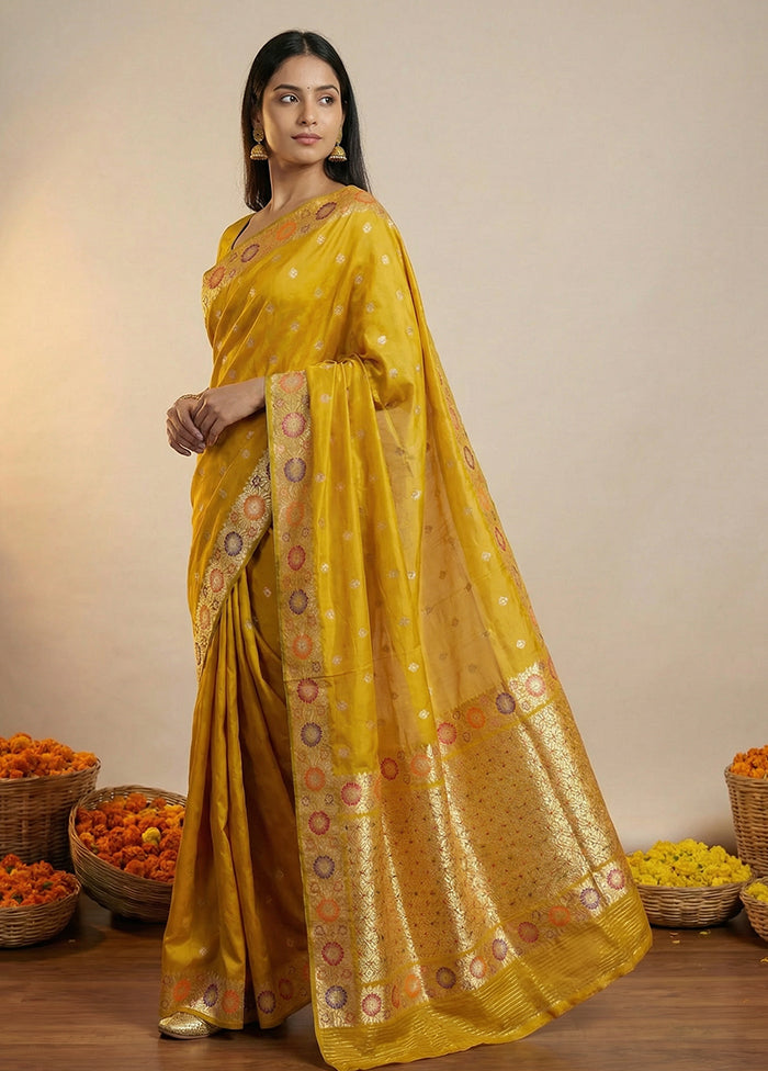 Yellow Katan Silk Saree With Blouse Piece