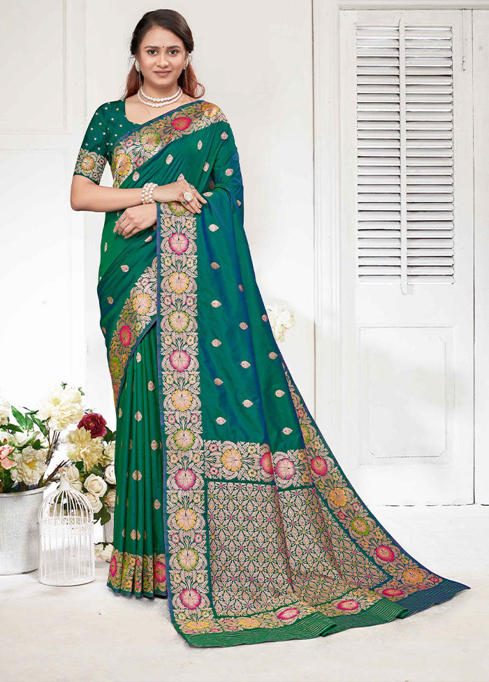 Green Katan Silk Saree With Blouse Piece