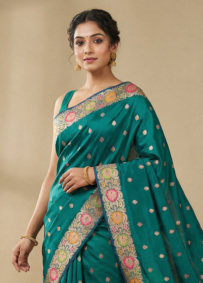 Green Katan Silk Saree With Blouse Piece