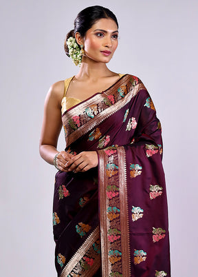 Maroon Baluchari Silk Saree With Blouse Piece