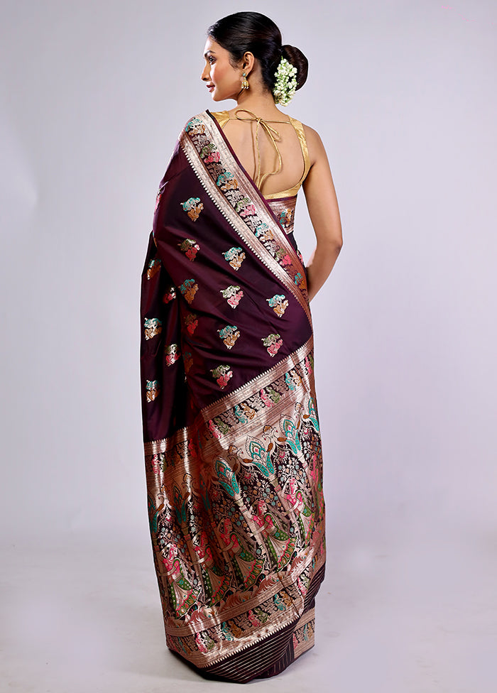 Maroon Baluchari Silk Saree With Blouse Piece