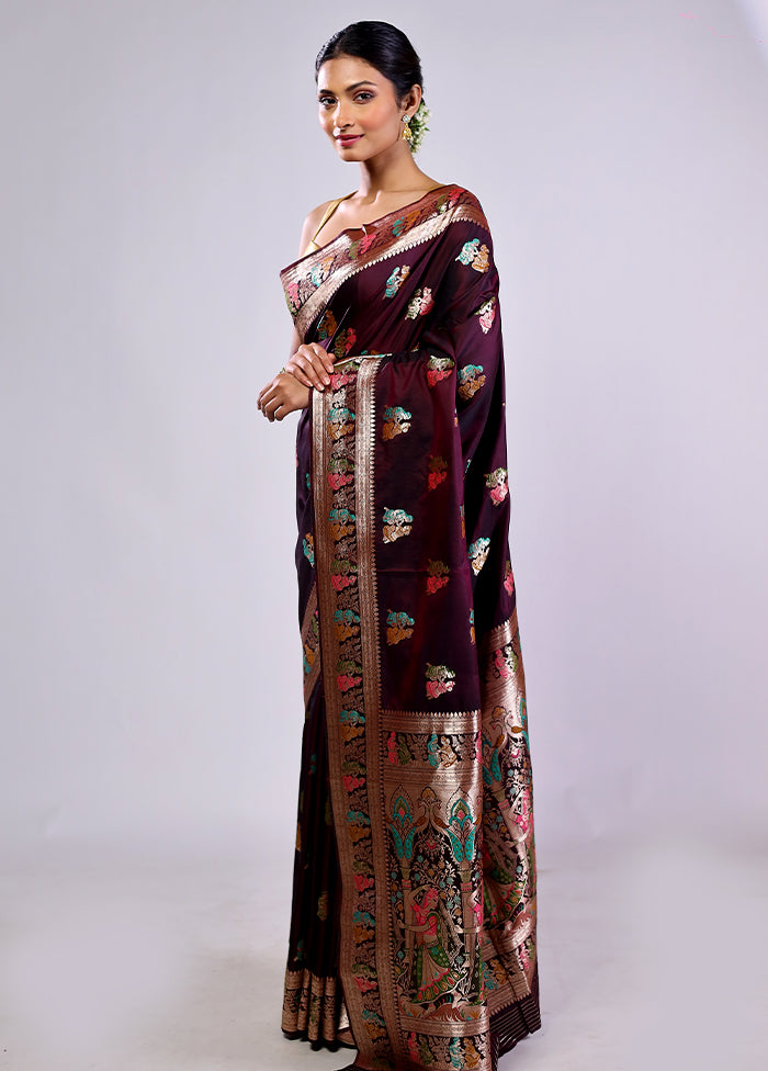 Maroon Baluchari Silk Saree With Blouse Piece