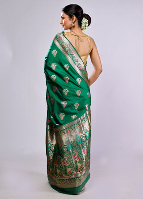 Green Baluchari Silk Saree With Blouse Piece