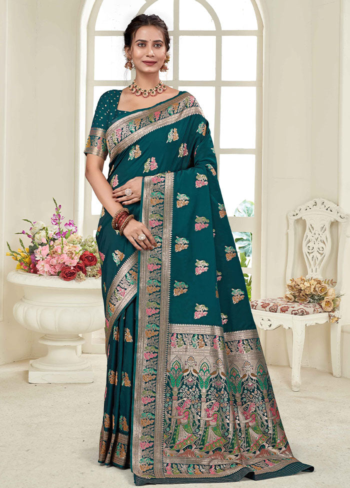 Blue Baluchari Silk Saree With Blouse Piece