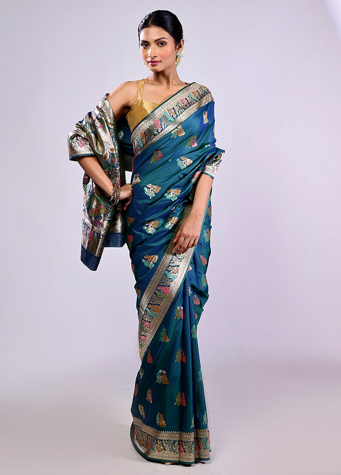 Blue Baluchari Silk Saree With Blouse Piece