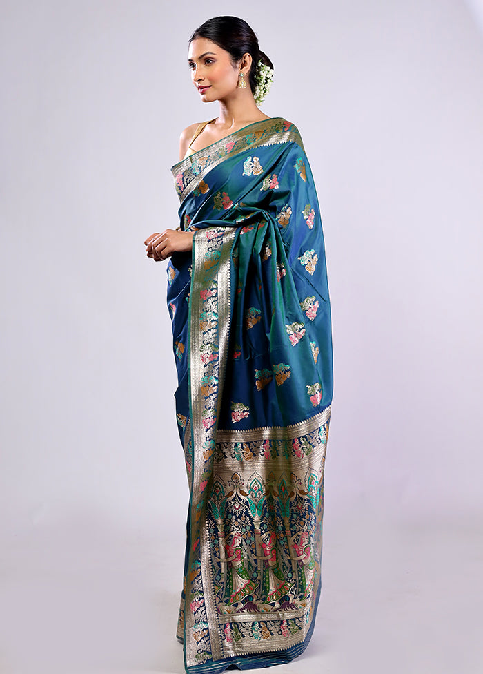 Blue Baluchari Silk Saree With Blouse Piece