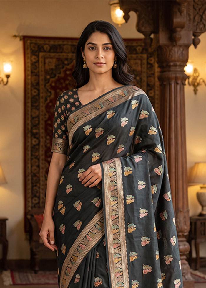 Black Baluchari Silk Saree With Blouse Piece