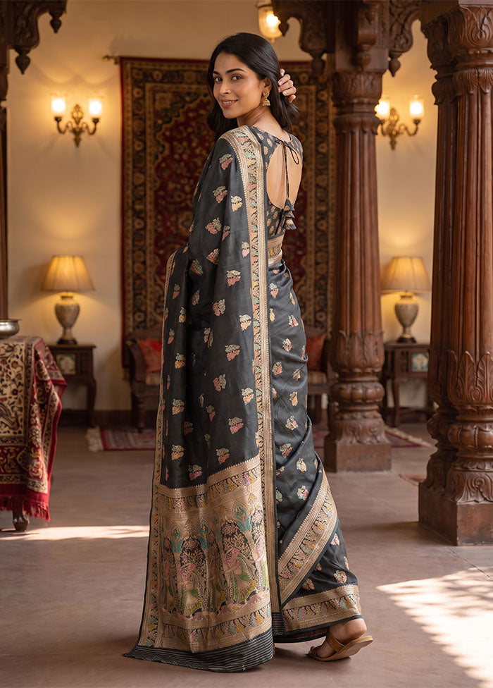 Black Baluchari Silk Saree With Blouse Piece