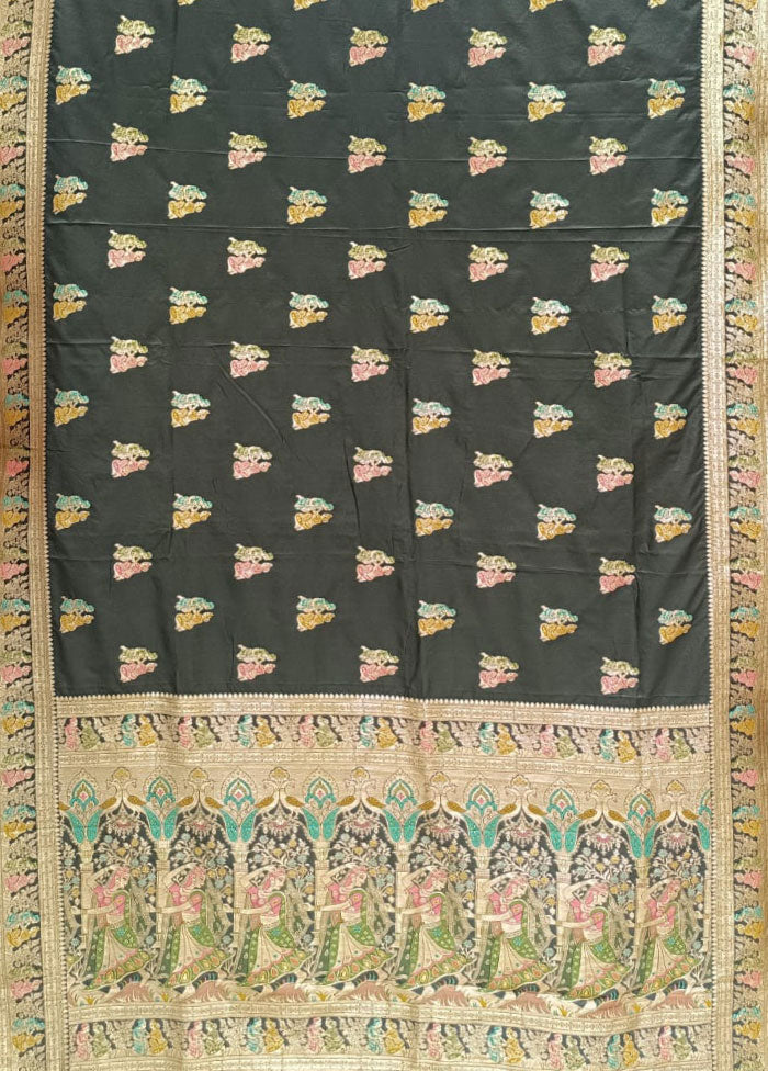 Black Baluchari Silk Saree With Blouse Piece