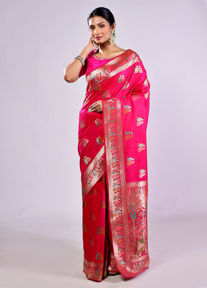 Pink Baluchari Silk Saree With Blouse Piece