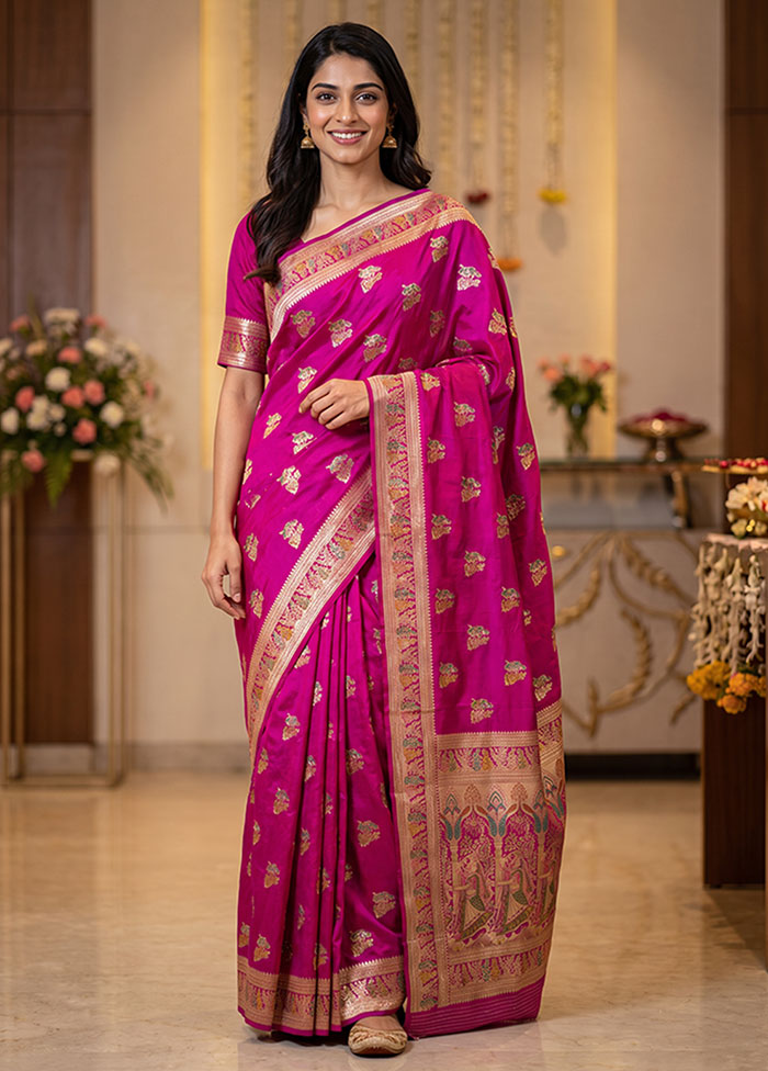 Pink Baluchari Silk Saree With Blouse Piece