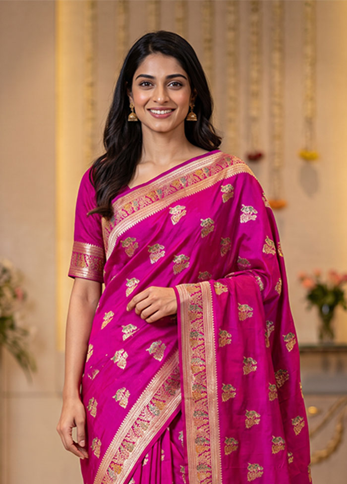 Pink Baluchari Silk Saree With Blouse Piece