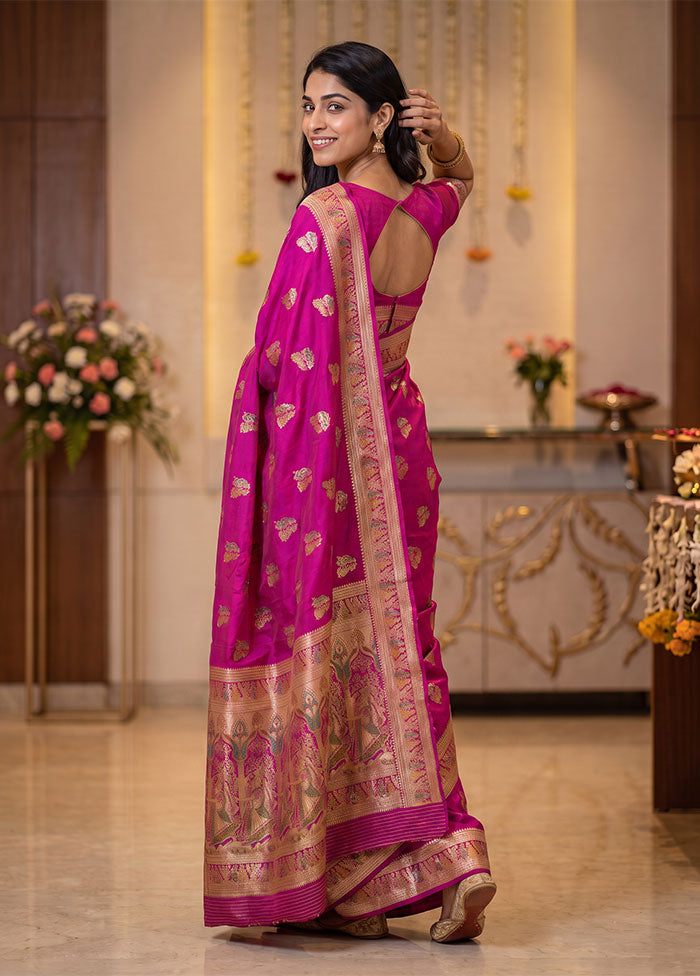 Pink Baluchari Silk Saree With Blouse Piece