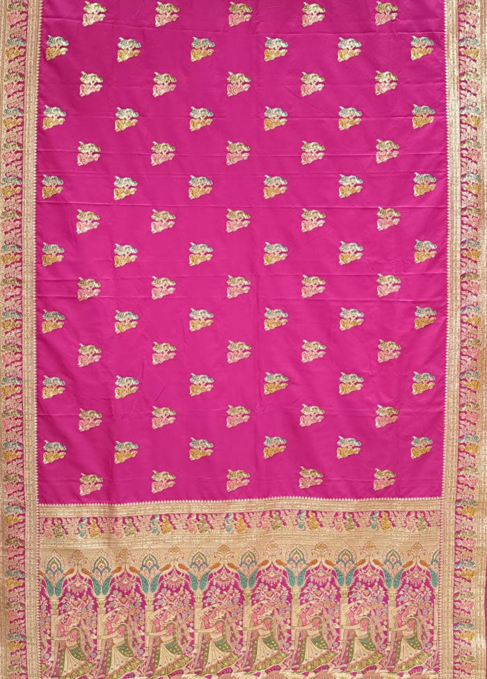 Pink Baluchari Silk Saree With Blouse Piece