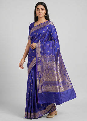 Blue Banarasi Silk Saree With Blouse Piece