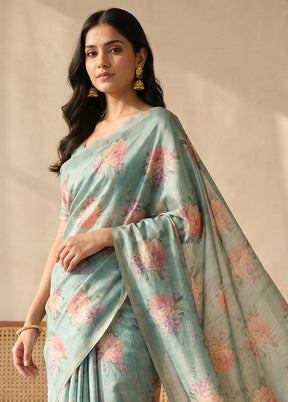 Green Tussar Silk Saree With Blouse Piece