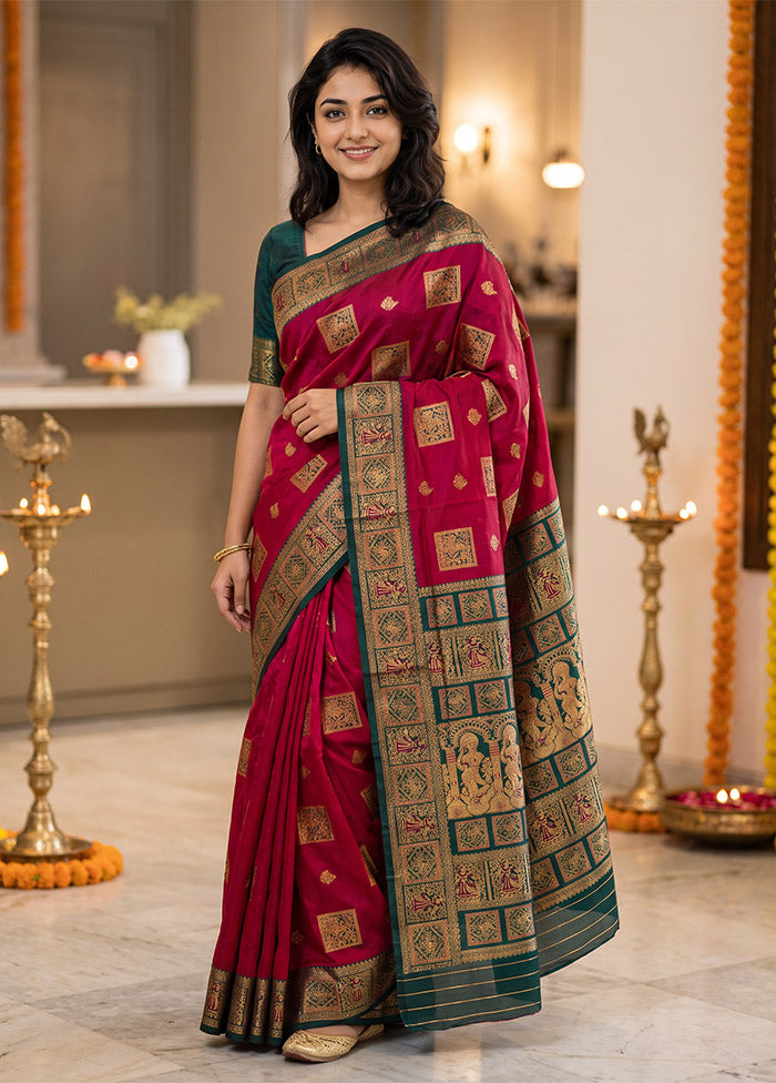 Pink Baluchari Silk Saree With Blouse Piece