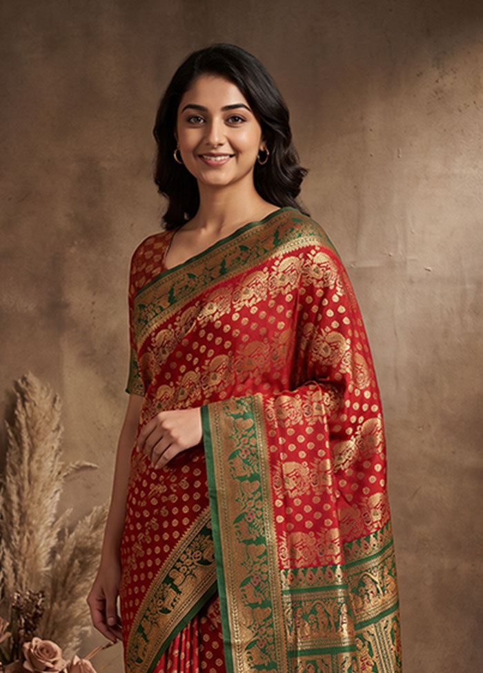 Pink Baluchari Silk Saree With Blouse Piece