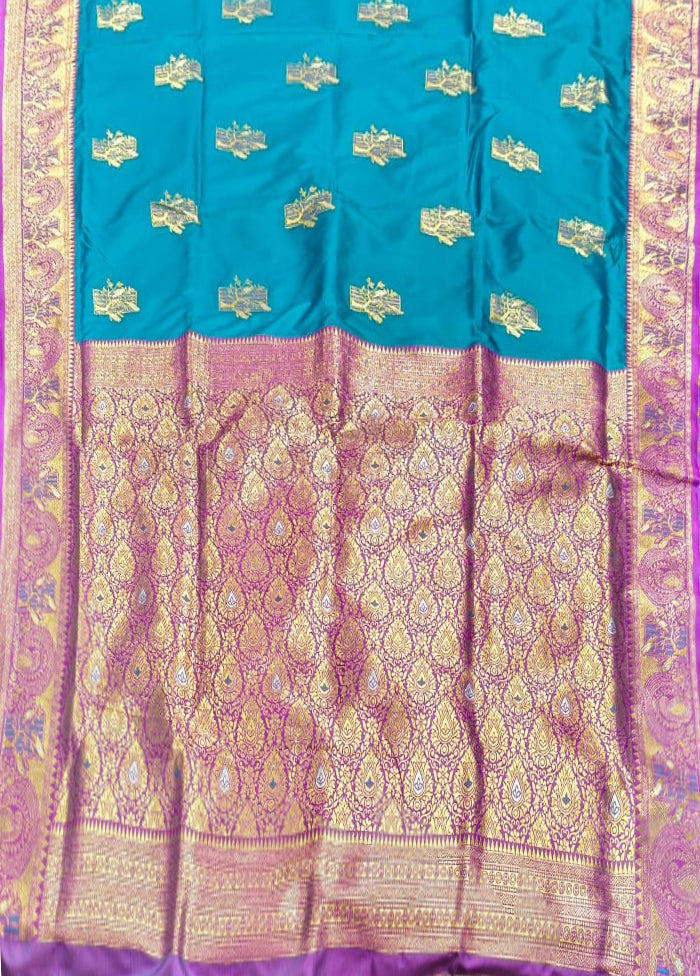 Green Katan Silk Saree With Blouse Piece