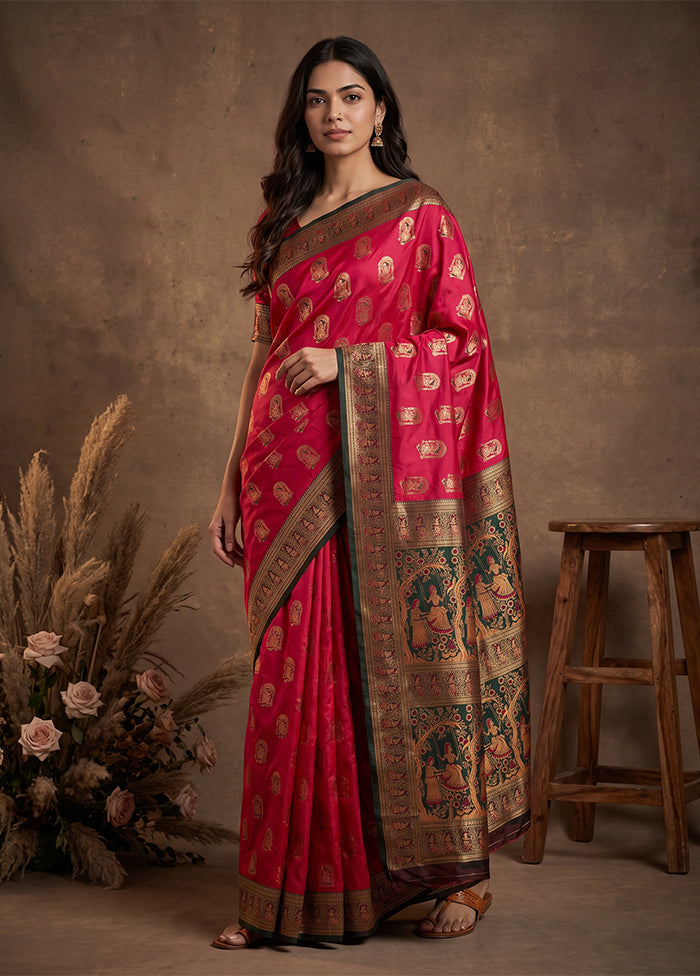 Red Baluchari Silk Saree With Blouse Piece