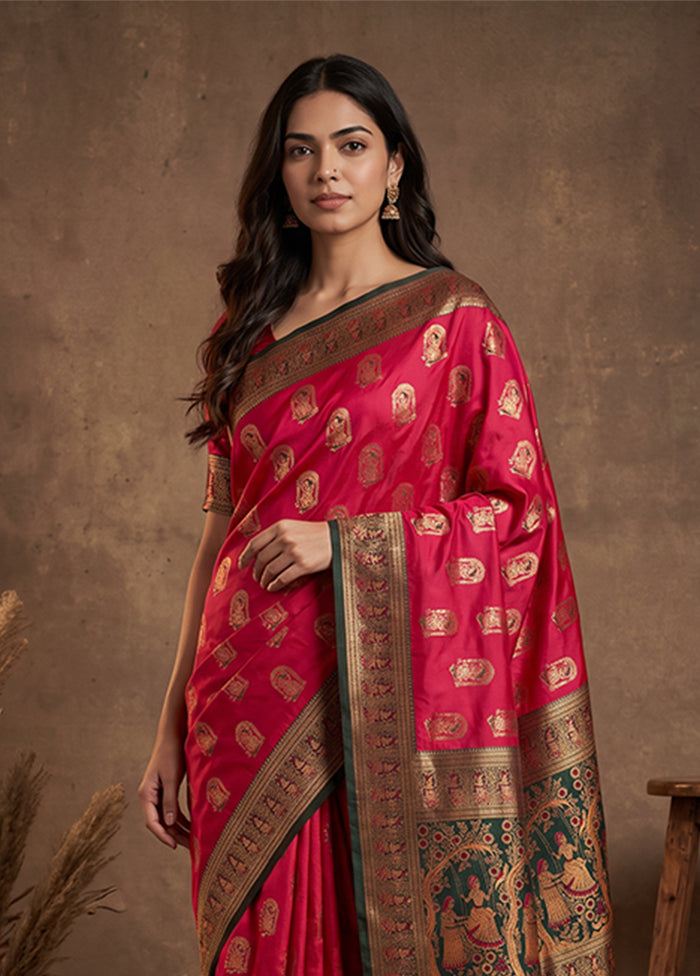 Red Baluchari Silk Saree With Blouse Piece
