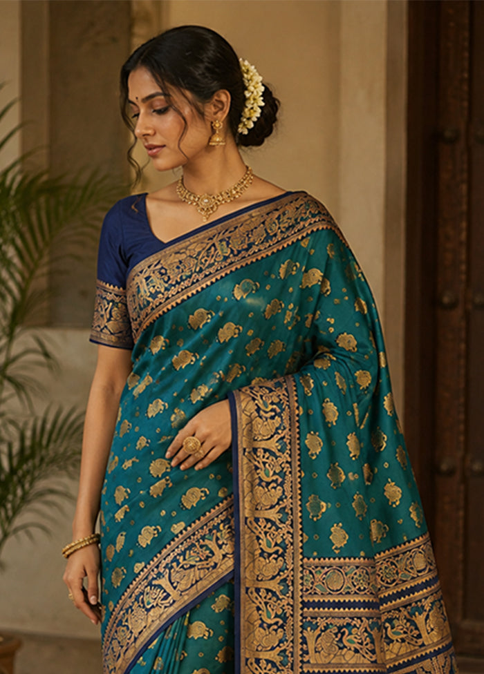 Blue Baluchari Silk Saree With Blouse Piece