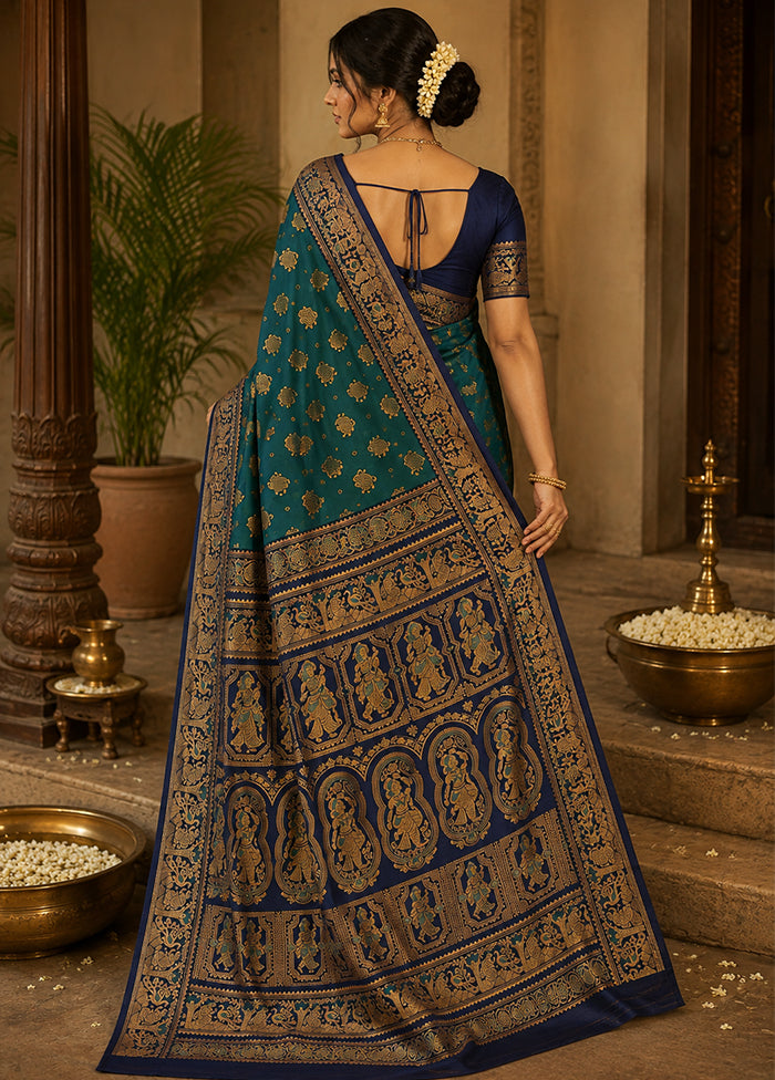 Blue Baluchari Silk Saree With Blouse Piece