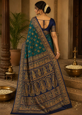 Blue Baluchari Silk Saree With Blouse Piece