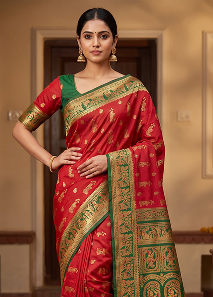 Pink Baluchari Silk Saree With Blouse Piece