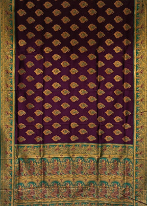 Purple Baluchari Silk Saree With Blouse Piece