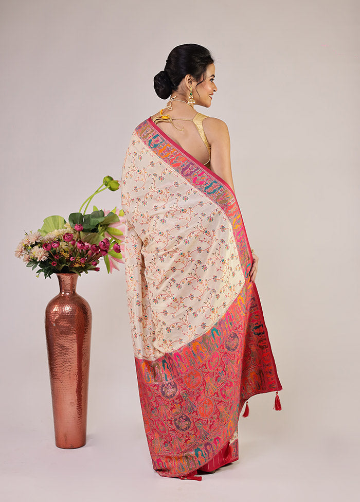 Cream Dupion Silk Saree With Blouse Piece