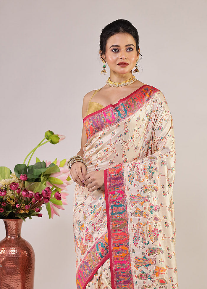 Cream Dupion Silk Saree With Blouse Piece