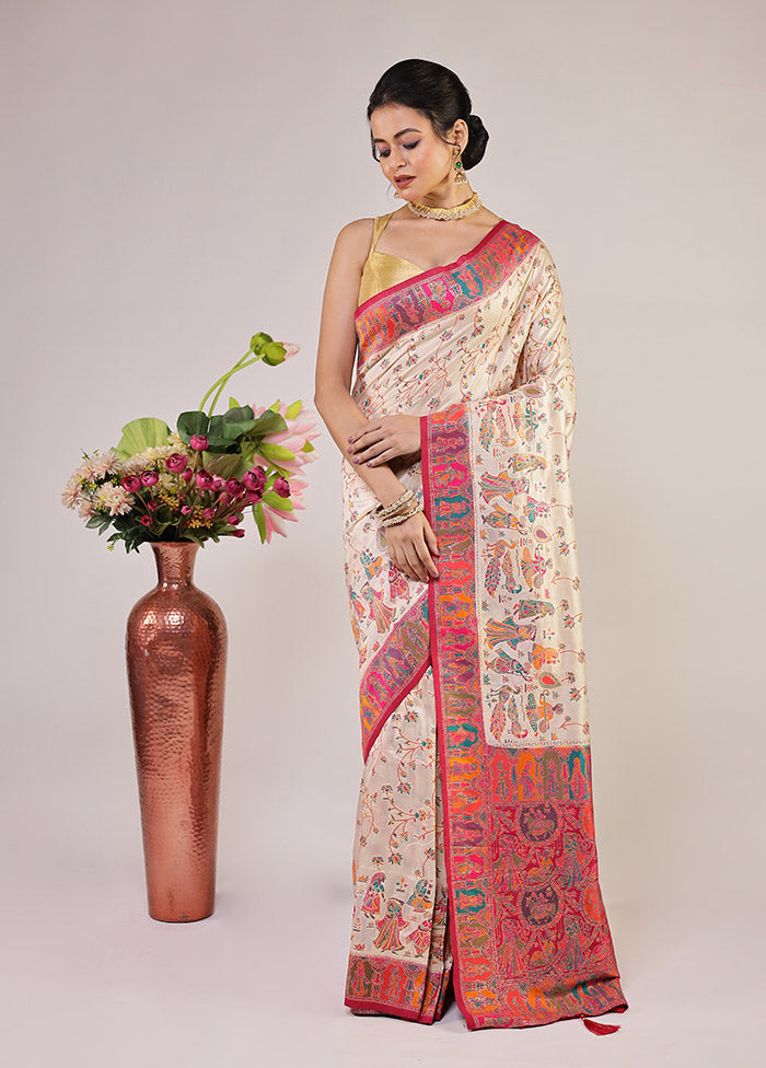 Cream Dupion Silk Saree With Blouse Piece