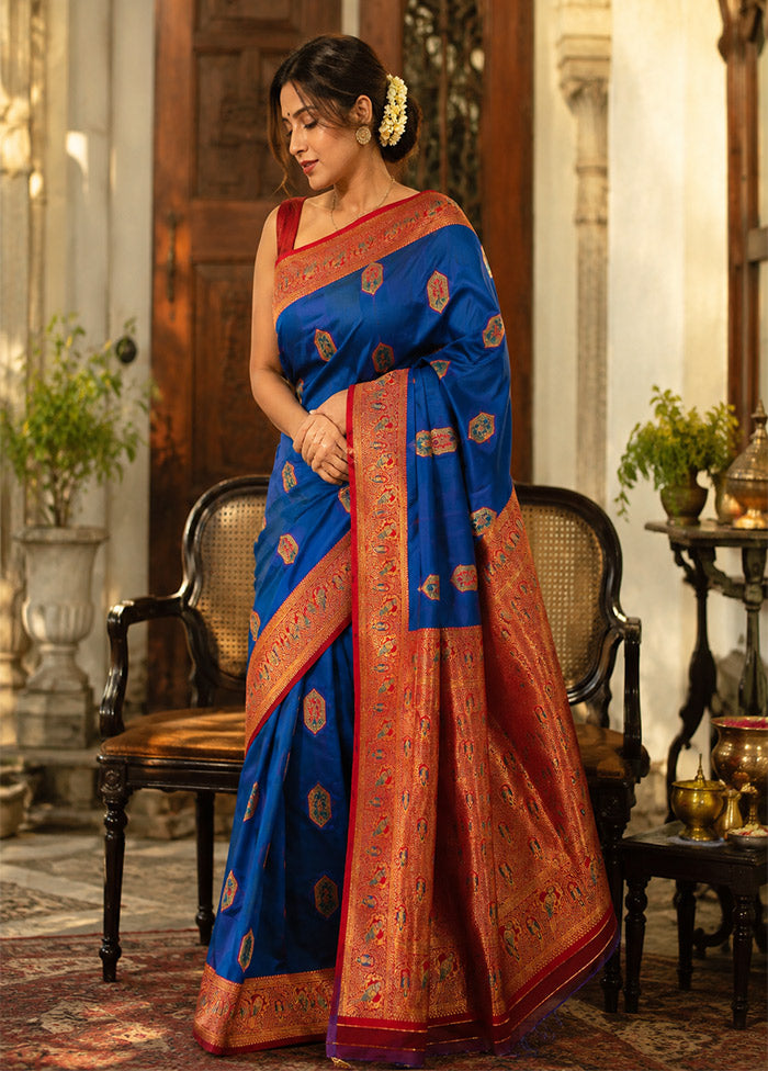 Blue Dupion Silk Saree With Blouse Piece