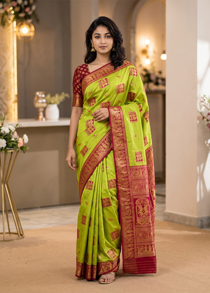 Green Baluchari Silk Saree With Blouse Piece