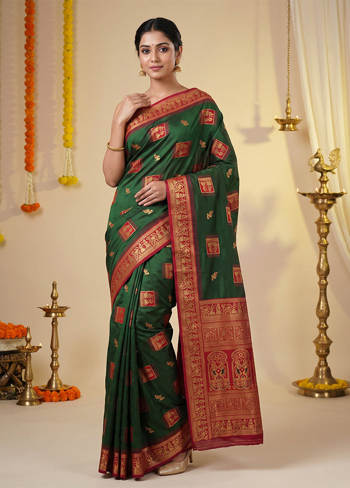 Green Baluchari Silk Saree With Blouse Piece