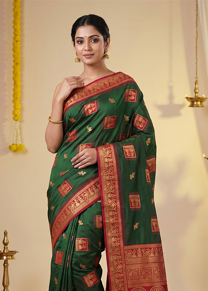Green Baluchari Silk Saree With Blouse Piece