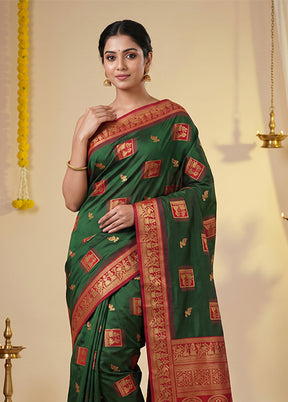 Green Baluchari Silk Saree With Blouse Piece