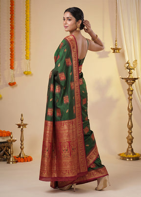 Green Baluchari Silk Saree With Blouse Piece