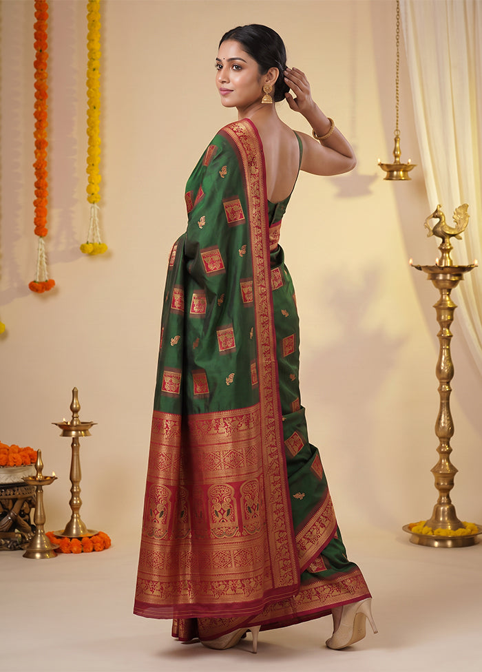 Green Baluchari Silk Saree With Blouse Piece