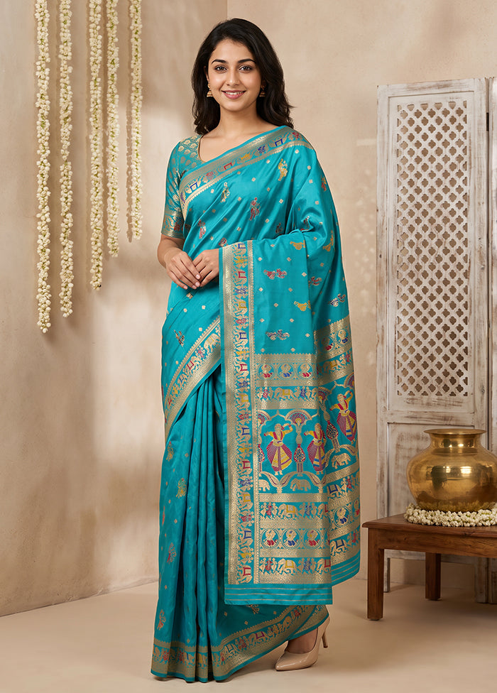 Green Baluchari Silk Saree With Blouse Piece