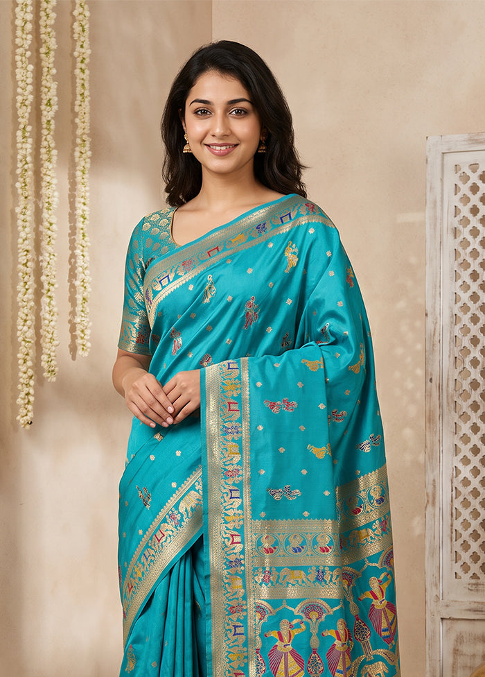 Green Baluchari Silk Saree With Blouse Piece