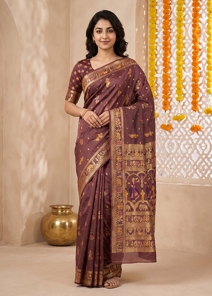 Purple Baluchari Silk Saree With Blouse Piece