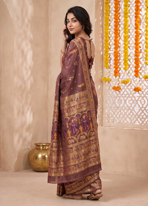 Purple Baluchari Silk Saree With Blouse Piece