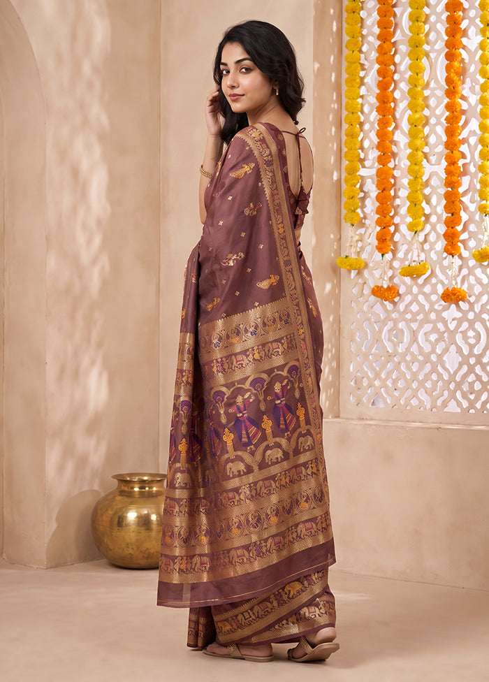 Purple Baluchari Silk Saree With Blouse Piece