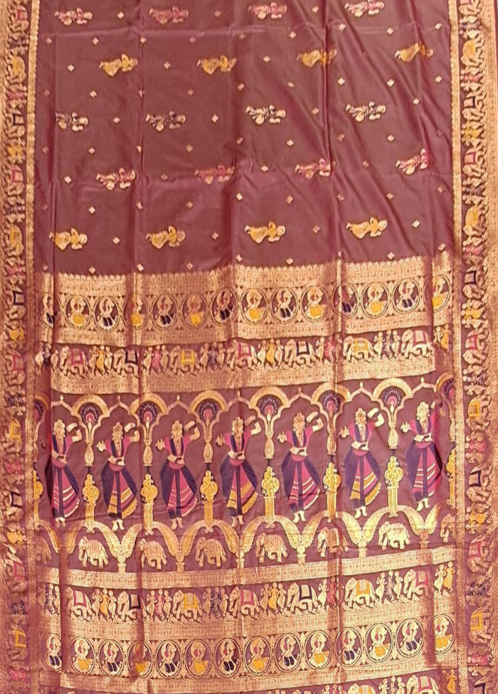 Purple Baluchari Silk Saree With Blouse Piece