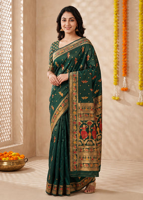 Green Baluchari Silk Saree With Blouse Piece