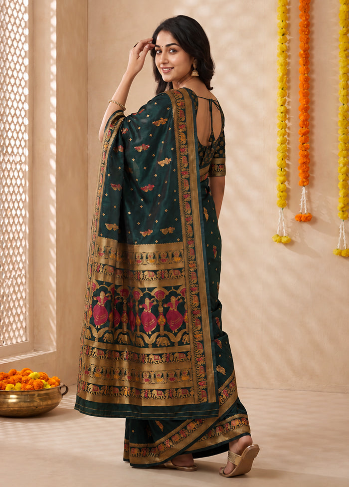 Green Baluchari Silk Saree With Blouse Piece