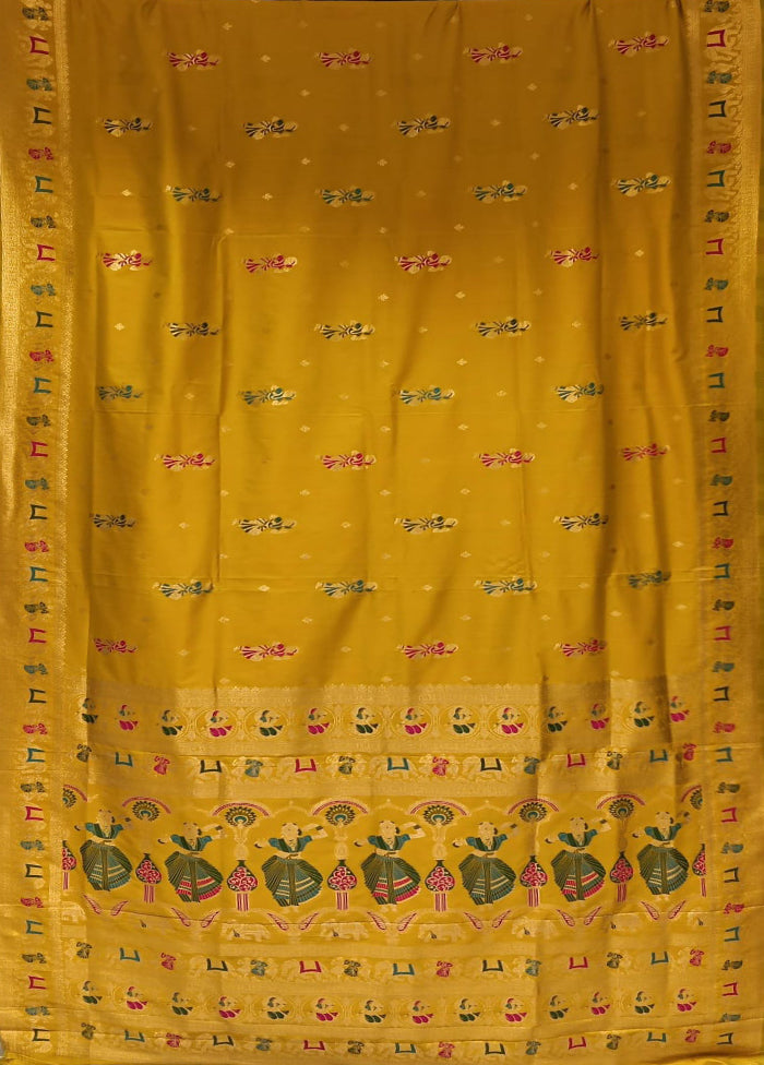 Yellow Baluchari Silk Saree With Blouse Piece