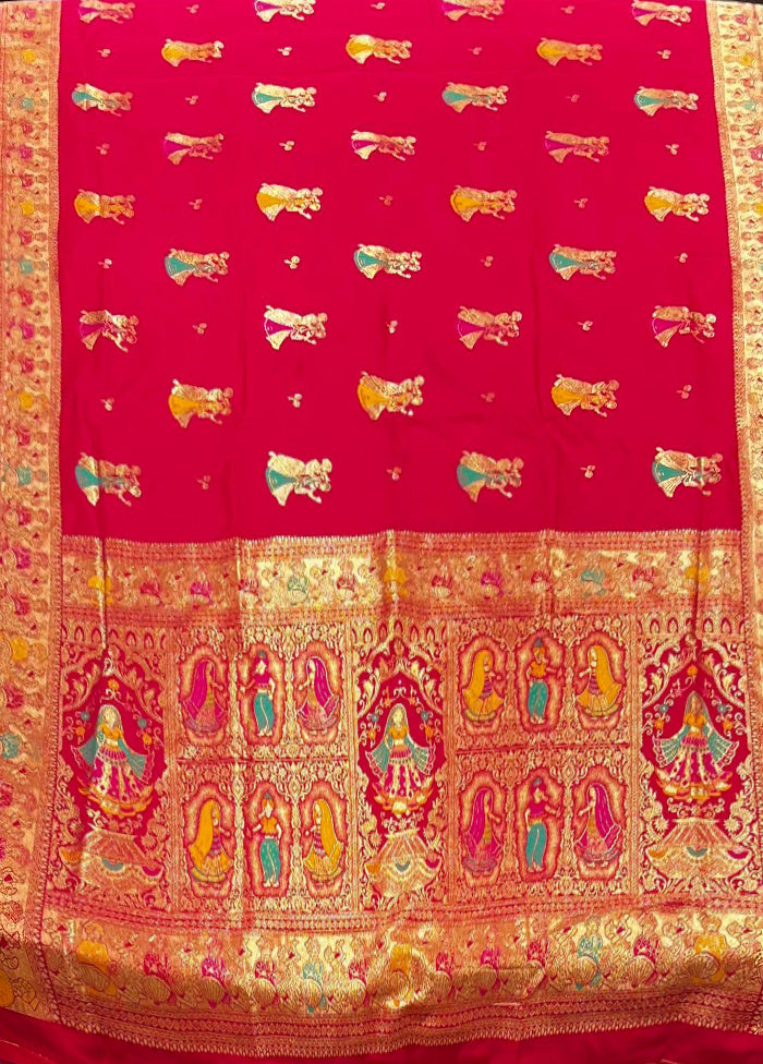 Pink Baluchari Silk Saree With Blouse Piece